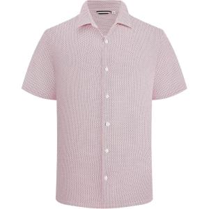 Alex Vando Mens Print Button Down Shirts Short Sleeve Business Casual Dress Shirt(Wine Diamond)