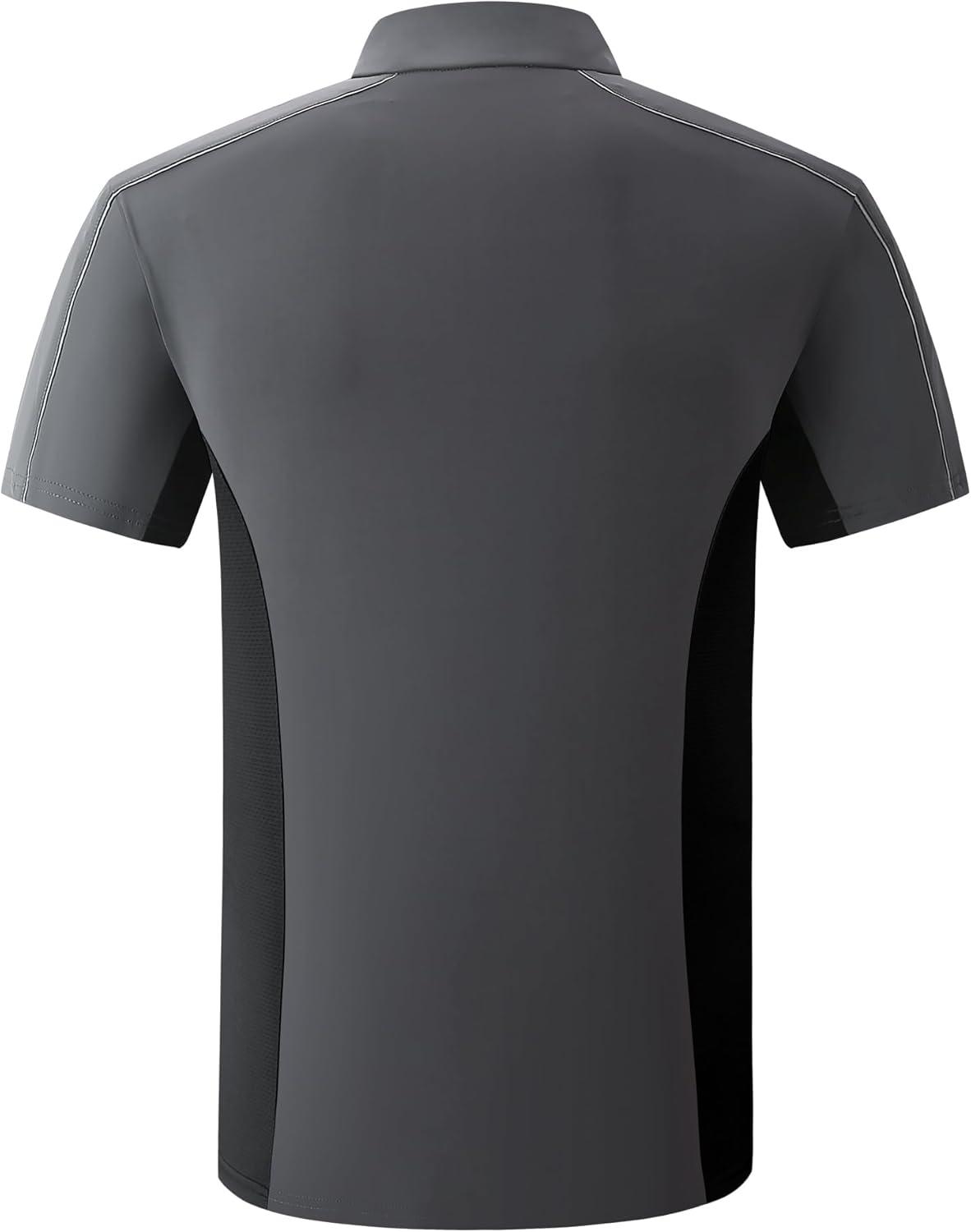 imageAlex Vando Mens Golf Polo Shirt Athletic Zip Up Short Sleeve Quick Dry Performance ShirtCharcoal