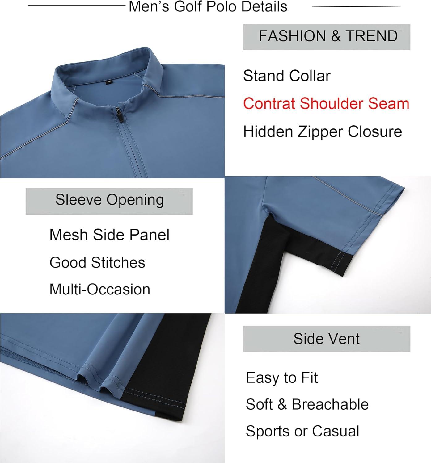 imageAlex Vando Mens Golf Polo Shirt Athletic Zip Up Short Sleeve Quick Dry Performance ShirtRoyal
