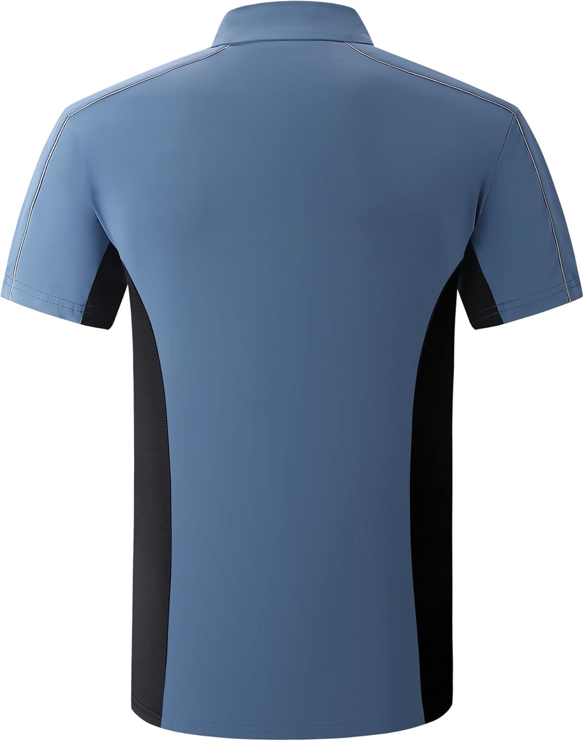 imageAlex Vando Mens Golf Polo Shirt Athletic Zip Up Short Sleeve Quick Dry Performance ShirtRoyal
