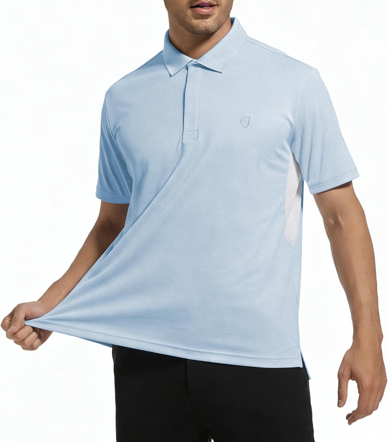 imageAlex Vando Mens Golf Polo Shirt Lightweight Textured 4Way Stretch Performance Polo with Mesh SideBlue