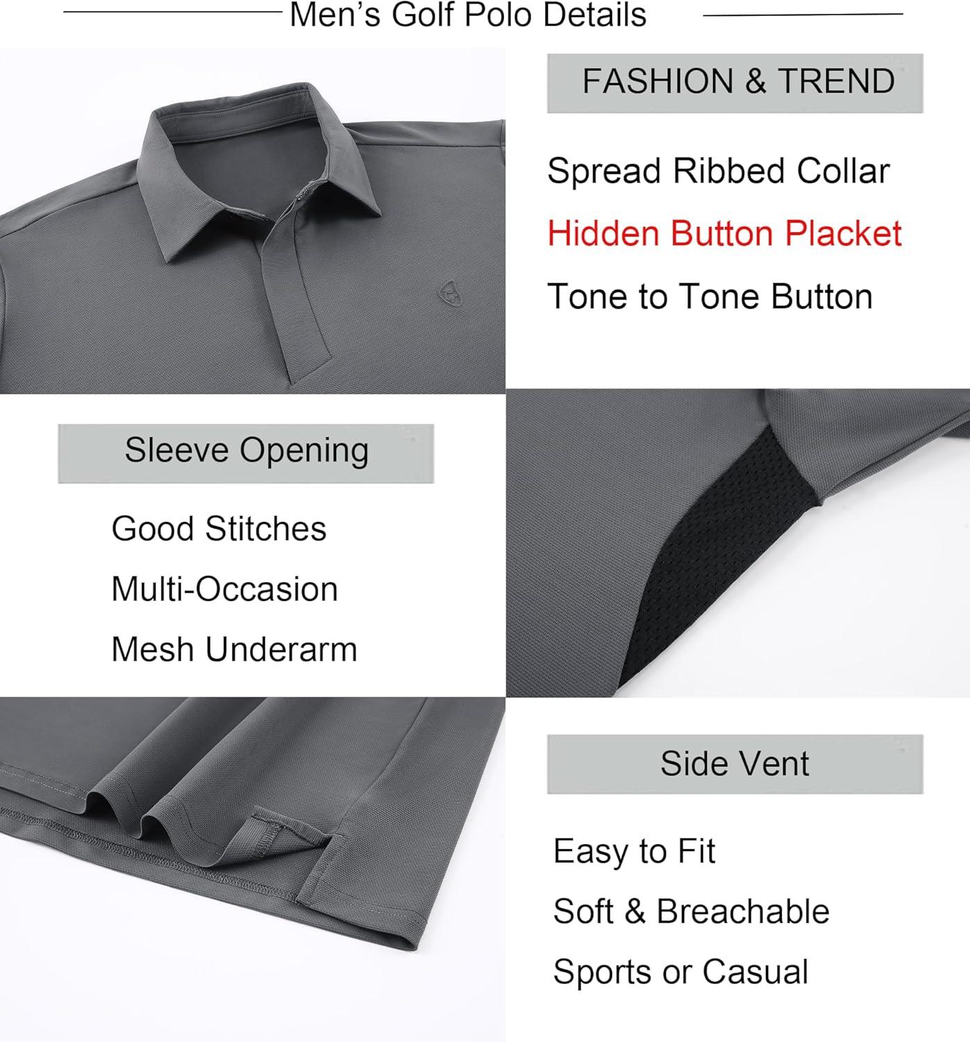 imageAlex Vando Mens Golf Polo Shirt Lightweight Textured 4Way Stretch Performance Polo with Mesh SideCharcoal