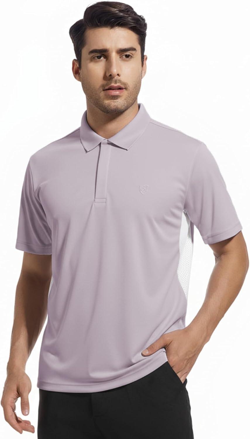 imageAlex Vando Mens Golf Polo Shirt Lightweight Textured 4Way Stretch Performance Polo with Mesh SidePurple