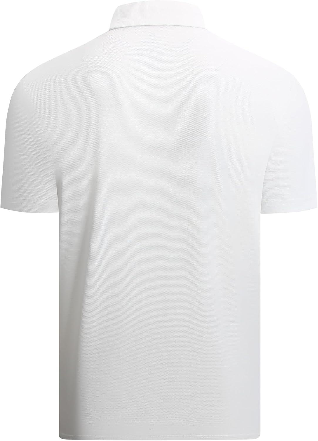 imageAlex Vando Mens Golf Polo Shirt Lightweight Textured 4Way Stretch Performance Polo with Mesh SideWhite