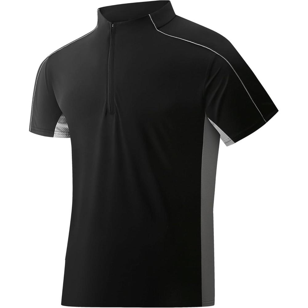 imageAlex Vando Mens Golf Polo Shirt Athletic Zip Up Short Sleeve Quick Dry Performance ShirtBlack