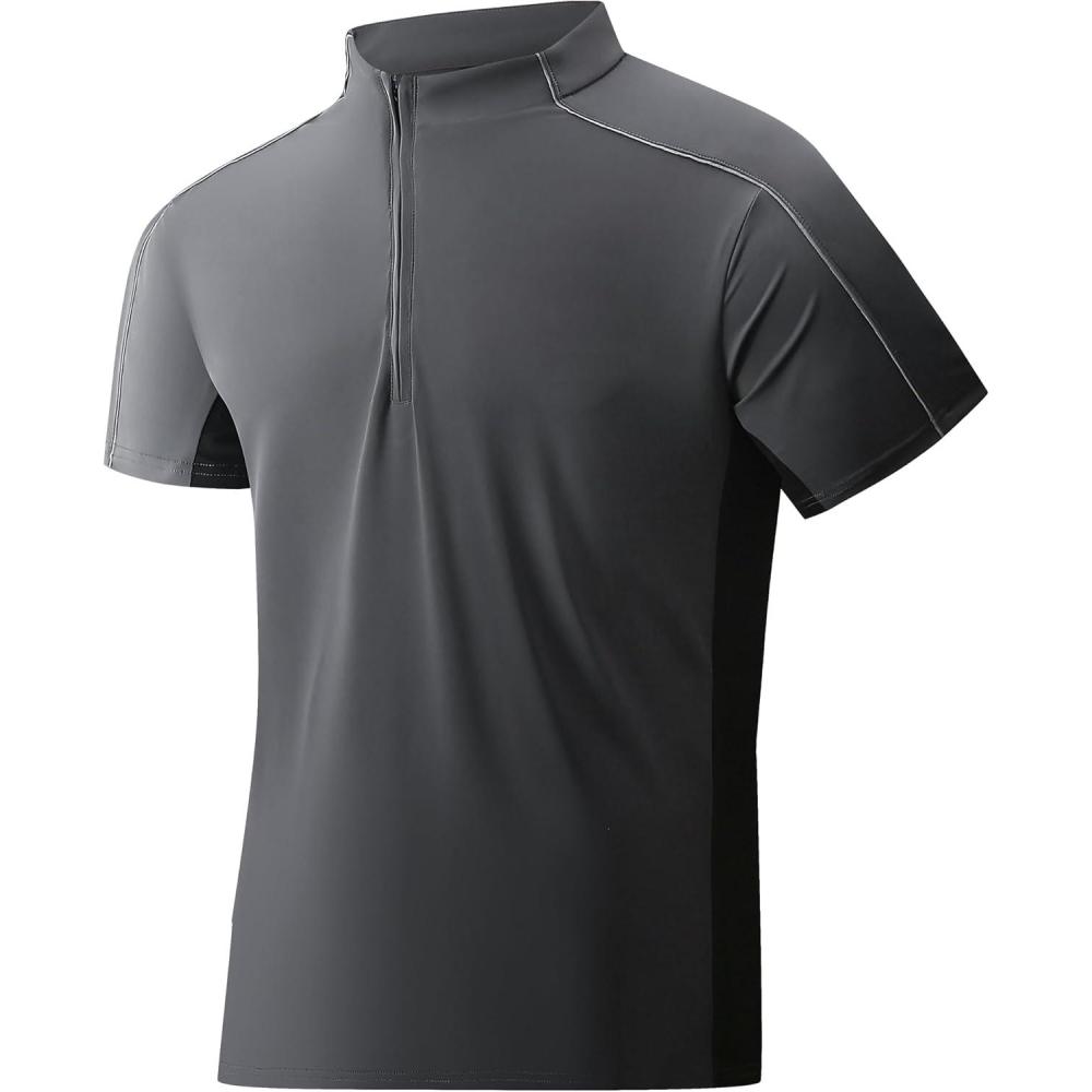 imageAlex Vando Mens Golf Polo Shirt Athletic Zip Up Short Sleeve Quick Dry Performance ShirtCharcoal