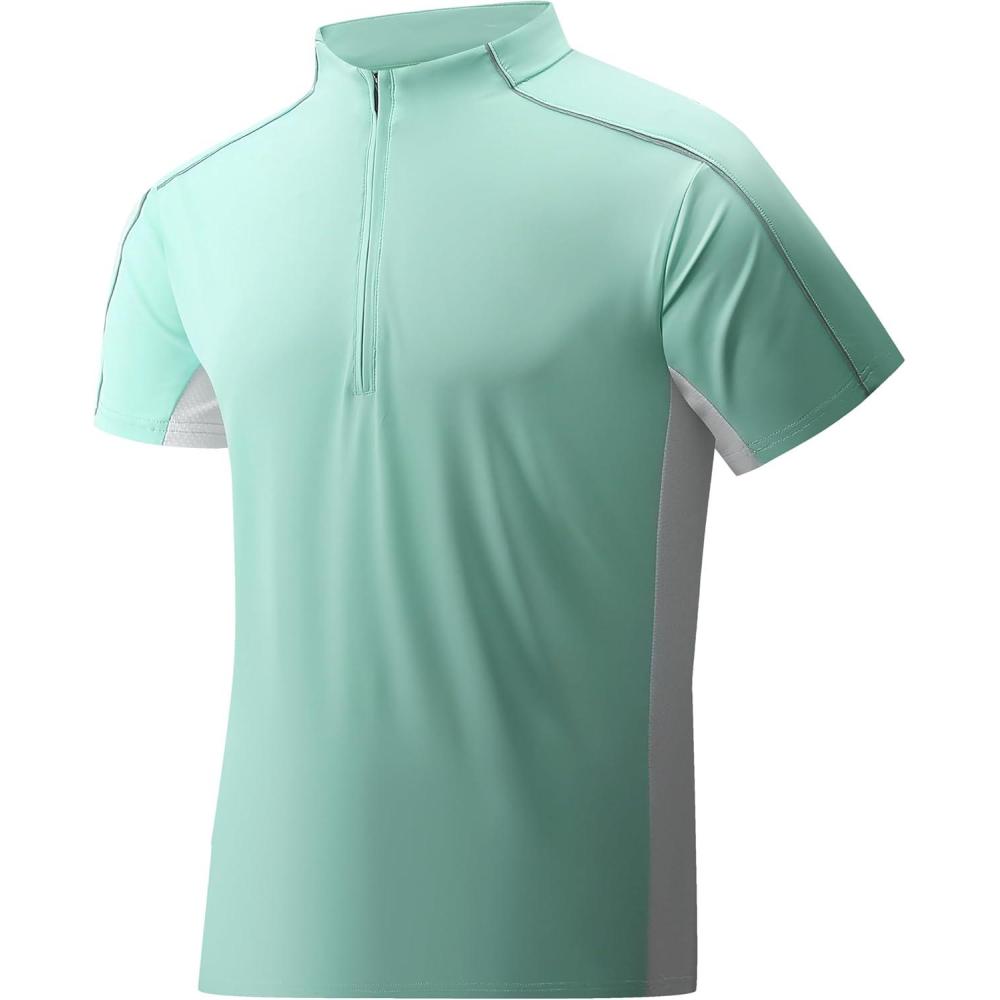imageAlex Vando Mens Golf Polo Shirt Athletic Zip Up Short Sleeve Quick Dry Performance ShirtGreen