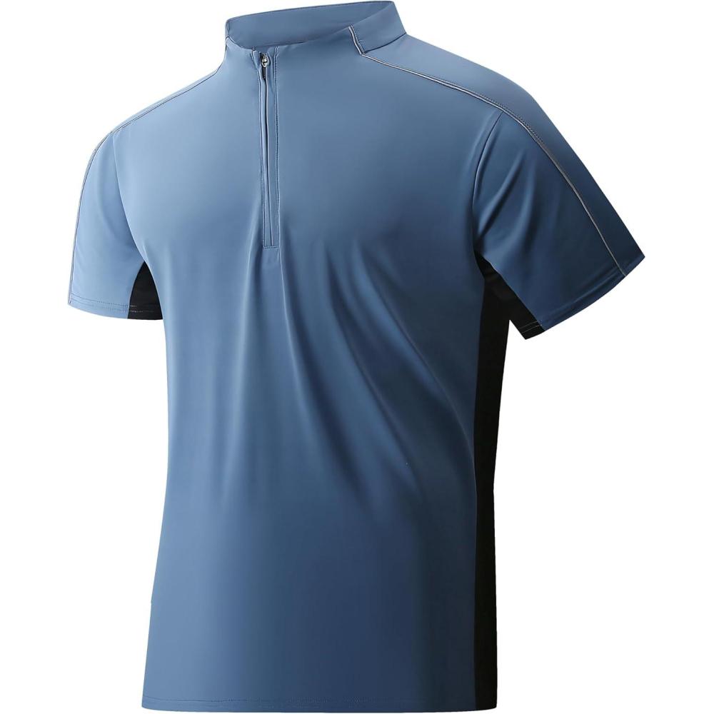 imageAlex Vando Mens Golf Polo Shirt Athletic Zip Up Short Sleeve Quick Dry Performance ShirtRoyal
