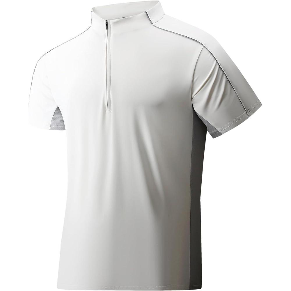 imageAlex Vando Mens Golf Polo Shirt Athletic Zip Up Short Sleeve Quick Dry Performance ShirtWhite