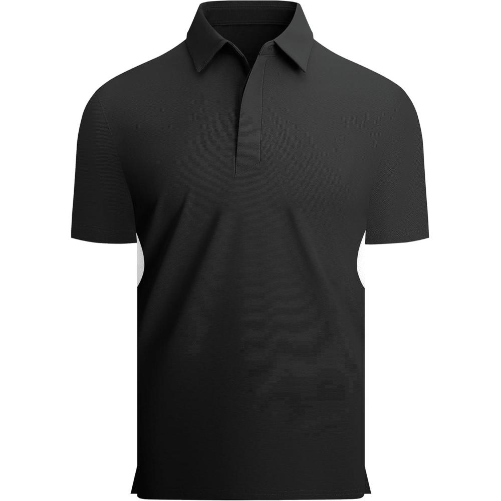imageAlex Vando Mens Golf Polo Shirt Lightweight Textured 4Way Stretch Performance Polo with Mesh SideBlack