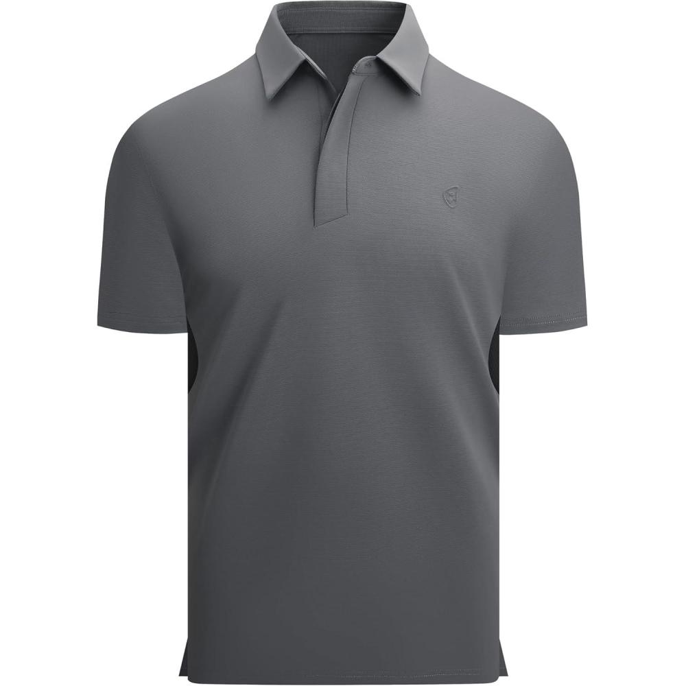 imageAlex Vando Mens Golf Polo Shirt Lightweight Textured 4Way Stretch Performance Polo with Mesh SideCharcoal