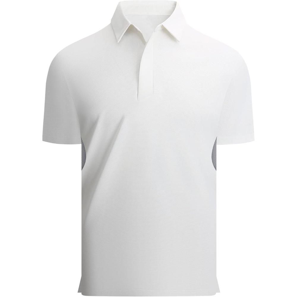imageAlex Vando Mens Golf Polo Shirt Lightweight Textured 4Way Stretch Performance Polo with Mesh SideWhite