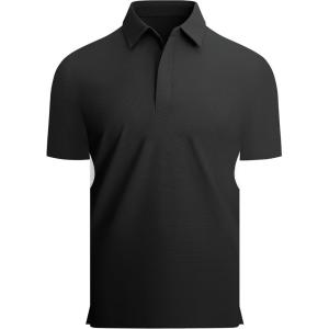 Alex Vando Men’s Golf Polo Shirt Lightweight Textured 4-Way Stretch Performance Polo with Mesh Side(Black)