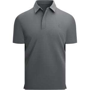 Alex Vando Men’s Golf Polo Shirt Lightweight Textured 4-Way Stretch Performance Polo with Mesh Side(Charcoal)