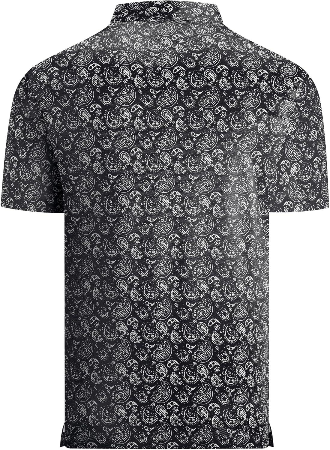 imageAlex Vando Mens Printed Golf Shirt Cooling Performance Short Sleeve Stretch Dress Polo Shirts MenBlack Paisley