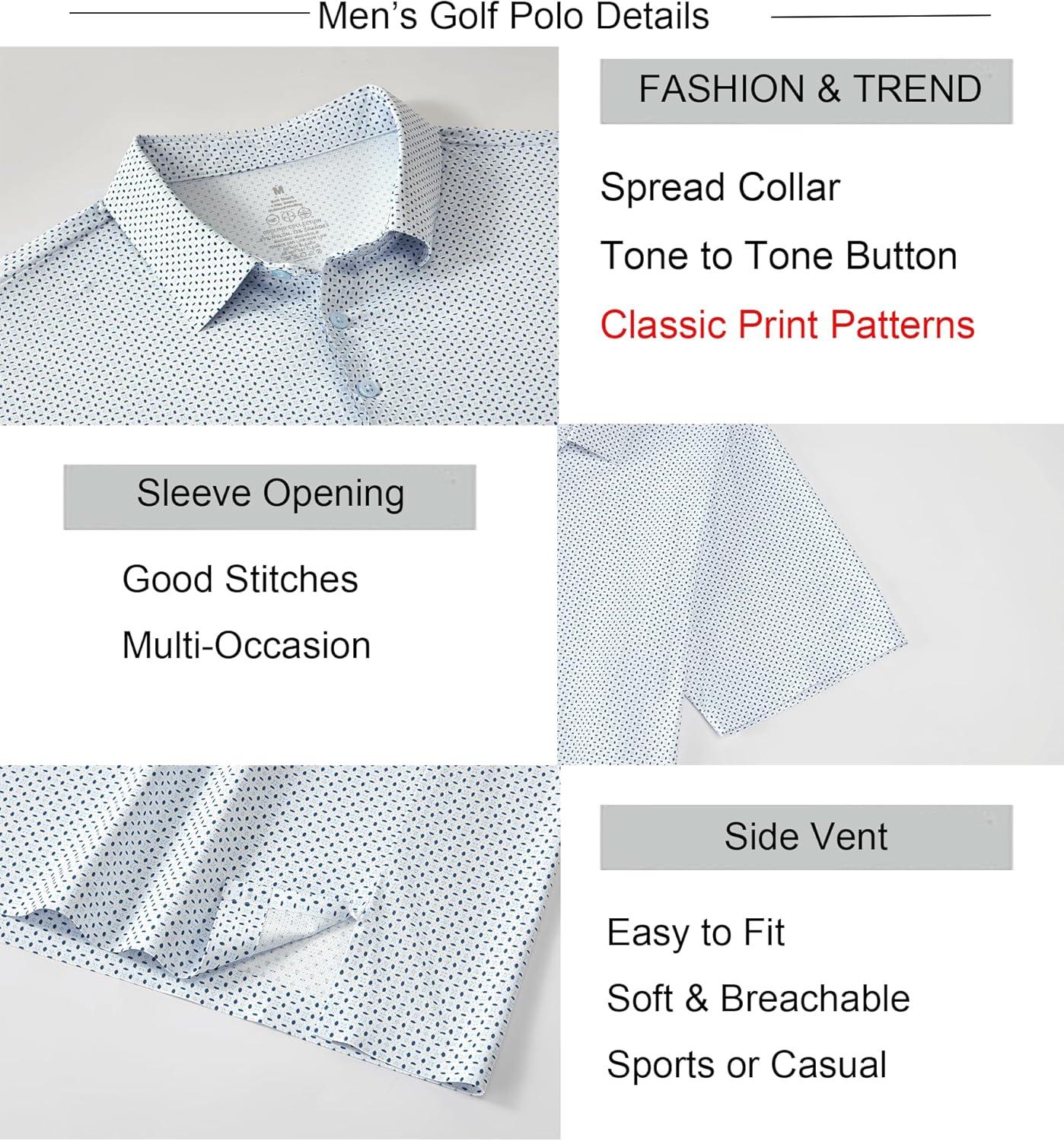 imageAlex Vando Mens Printed Golf Shirt Cooling Performance Short Sleeve Stretch Dress Polo Shirts MenBlue Circle