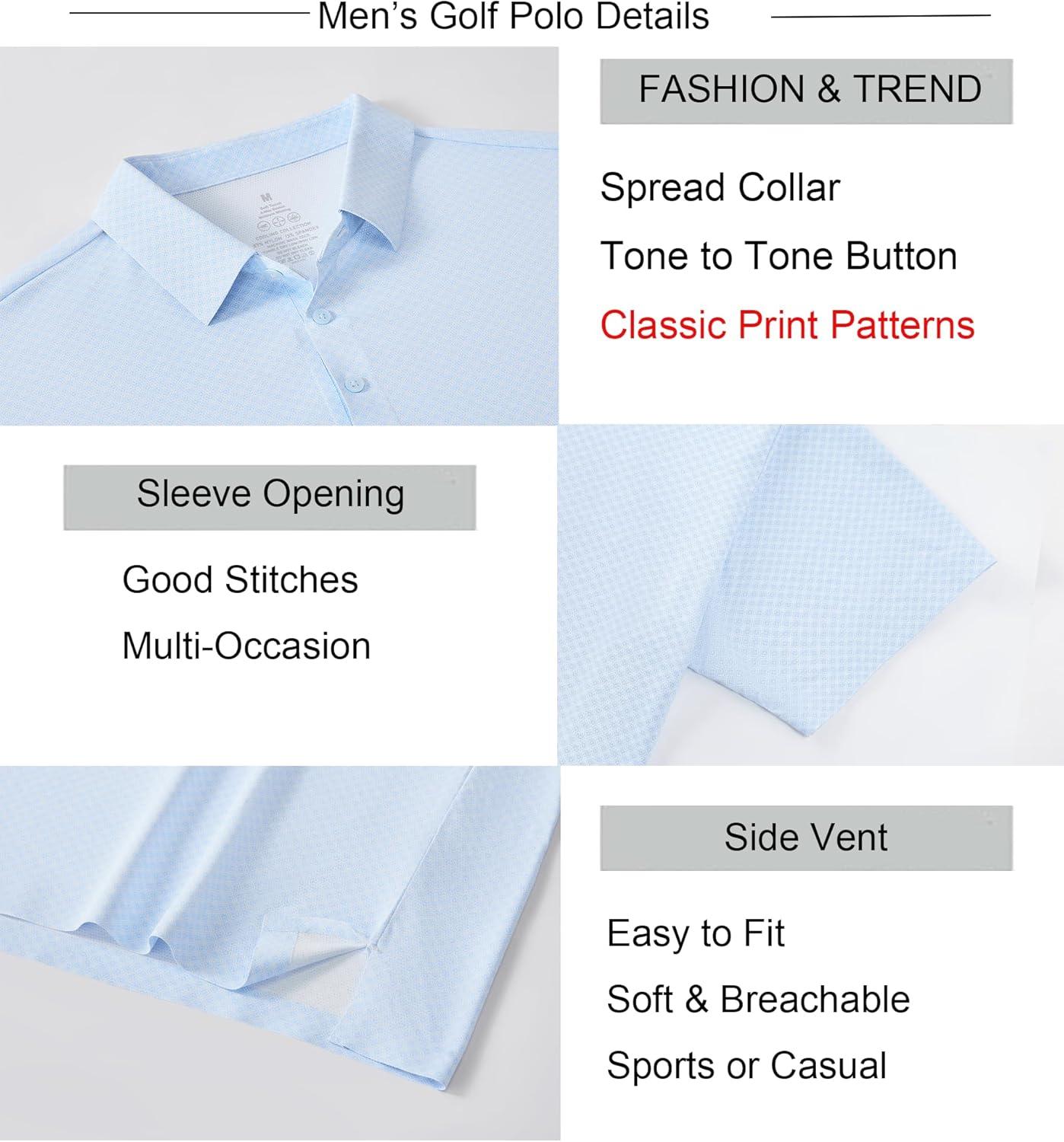 imageAlex Vando Mens Printed Golf Shirt Cooling Performance Short Sleeve Stretch Dress Polo Shirts MenBlue Diamond