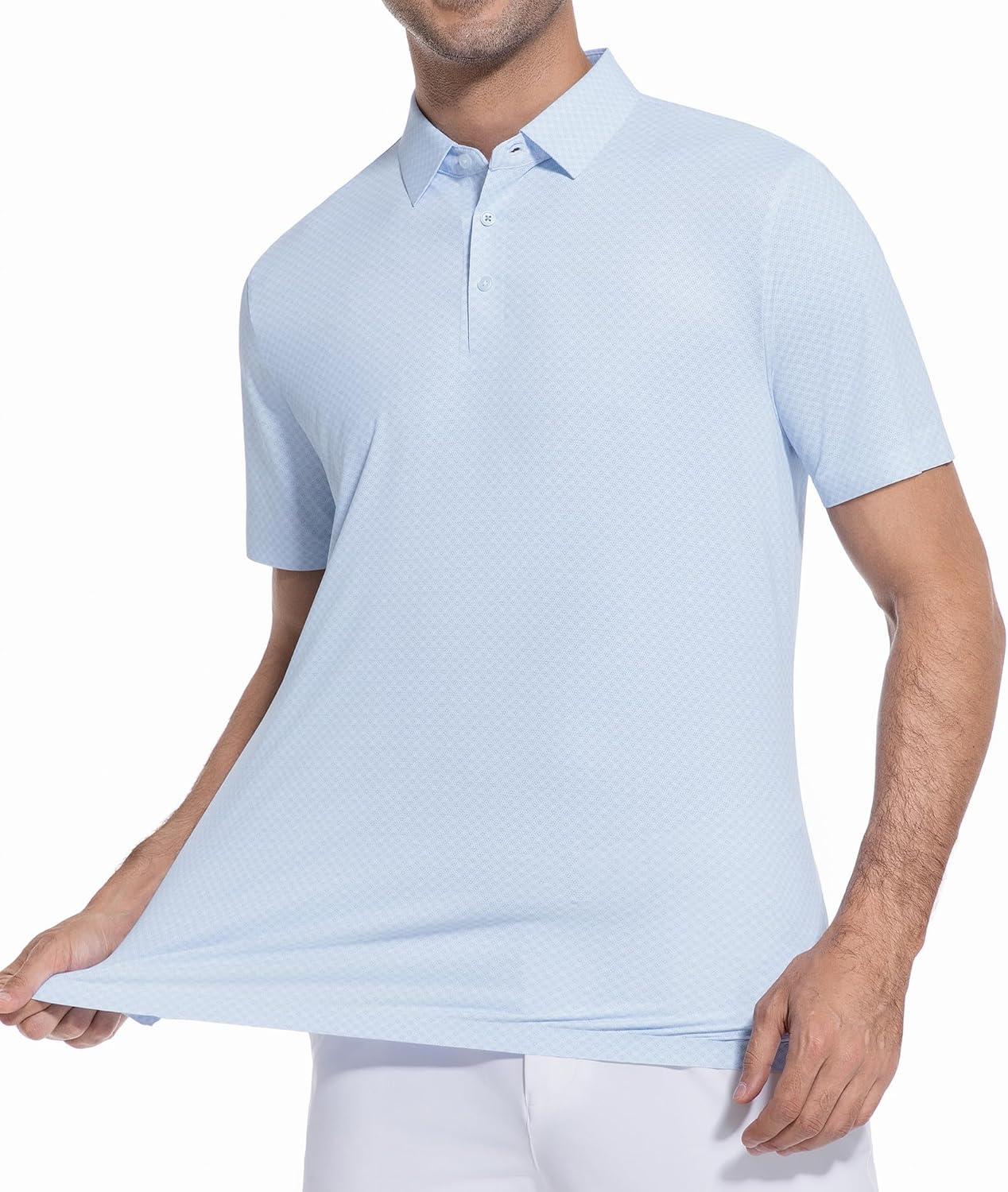 imageAlex Vando Mens Printed Golf Shirt Cooling Performance Short Sleeve Stretch Dress Polo Shirts MenBlue Diamond
