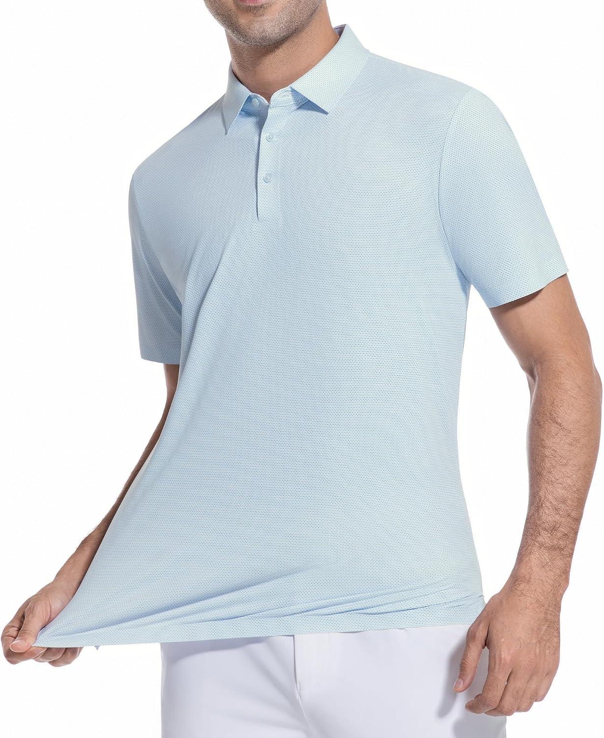imageAlex Vando Mens Printed Golf Shirt Cooling Performance Short Sleeve Stretch Dress Polo Shirts MenBlue Dots
