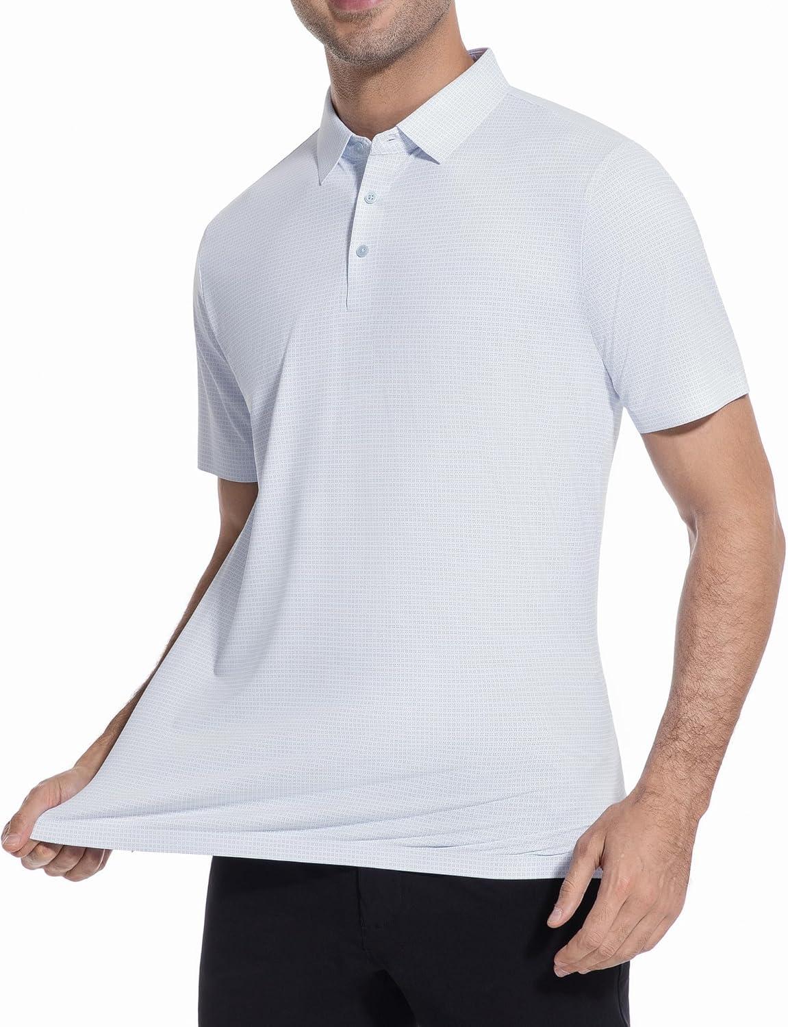 imageAlex Vando Mens Printed Golf Shirt Cooling Performance Short Sleeve Stretch Dress Polo Shirts MenBlue Four Dots