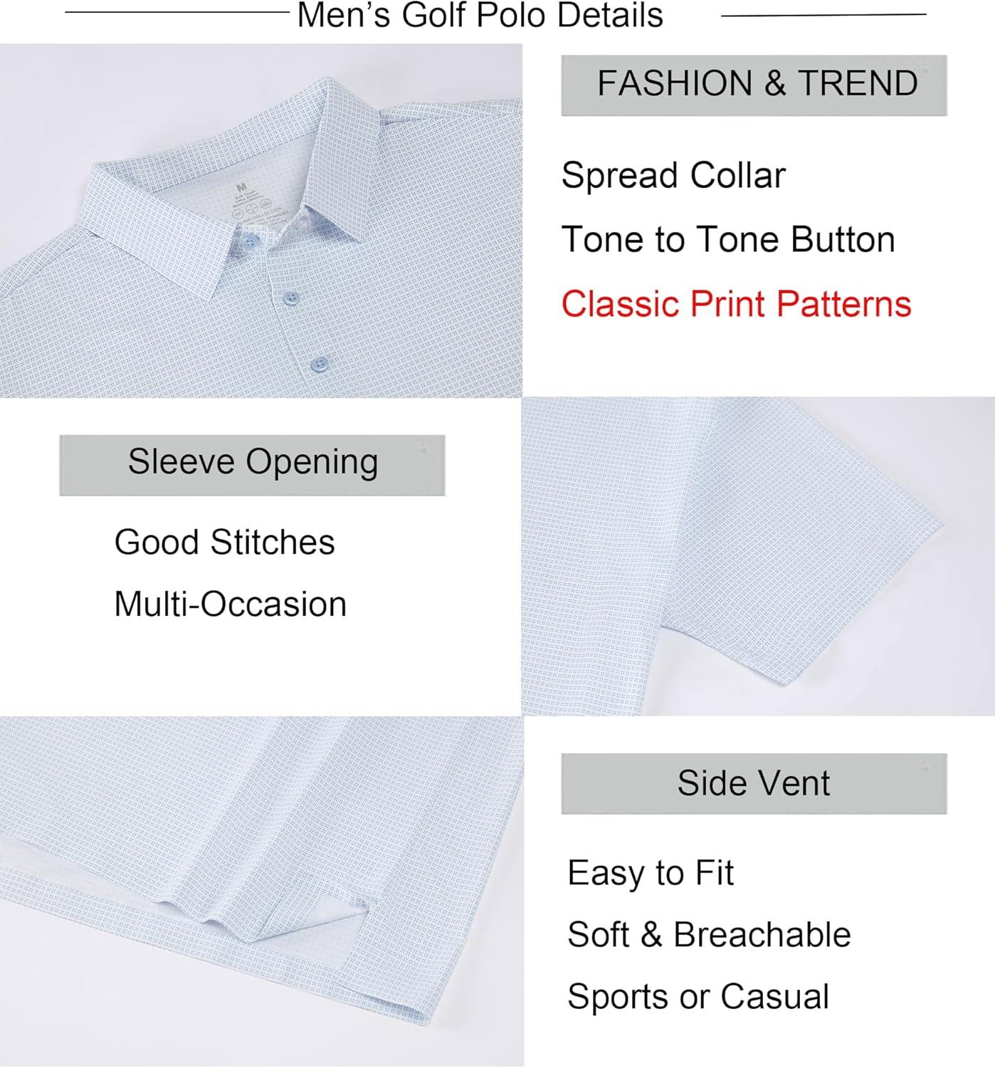 imageAlex Vando Mens Printed Golf Shirt Cooling Performance Short Sleeve Stretch Dress Polo Shirts MenBlue Four Dots