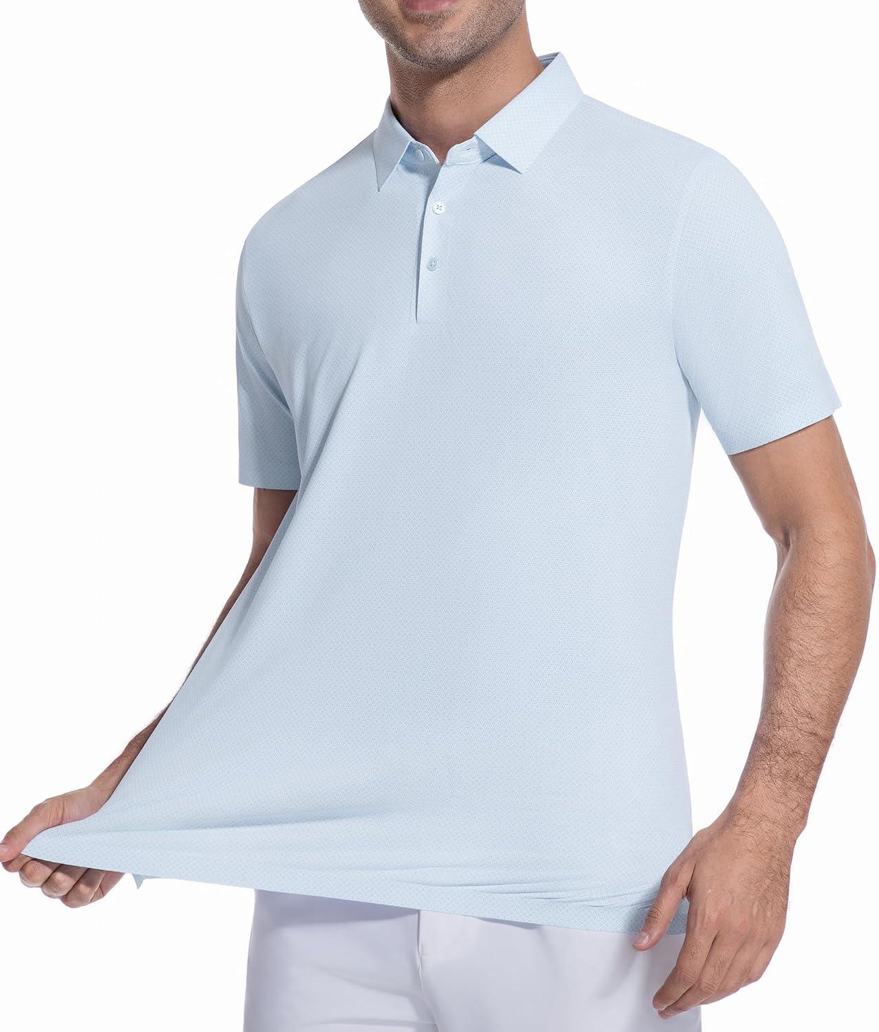 imageAlex Vando Mens Printed Golf Shirt Cooling Performance Short Sleeve Stretch Dress Polo Shirts MenBlue Grid