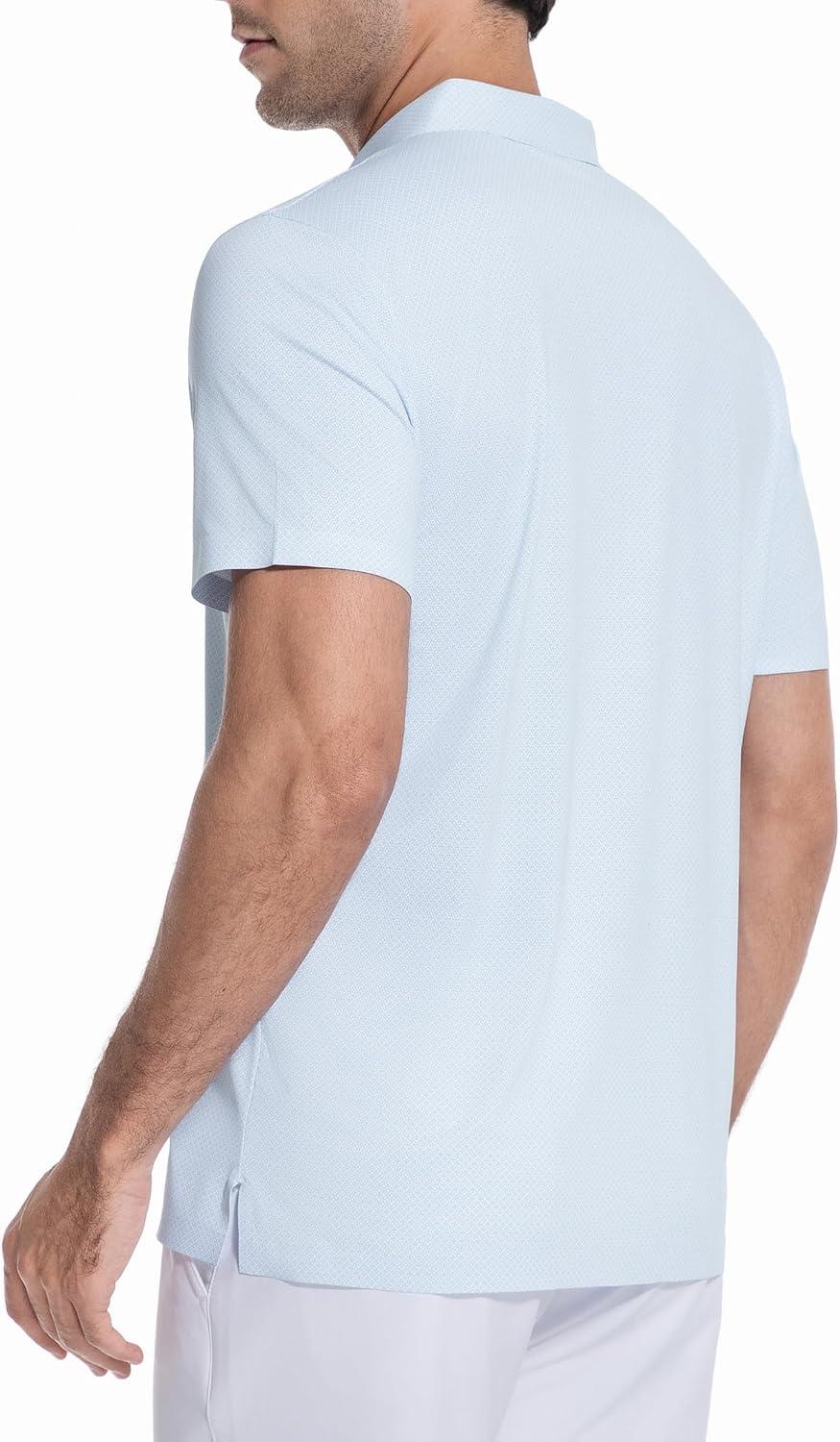 imageAlex Vando Mens Printed Golf Shirt Cooling Performance Short Sleeve Stretch Dress Polo Shirts MenBlue Grid