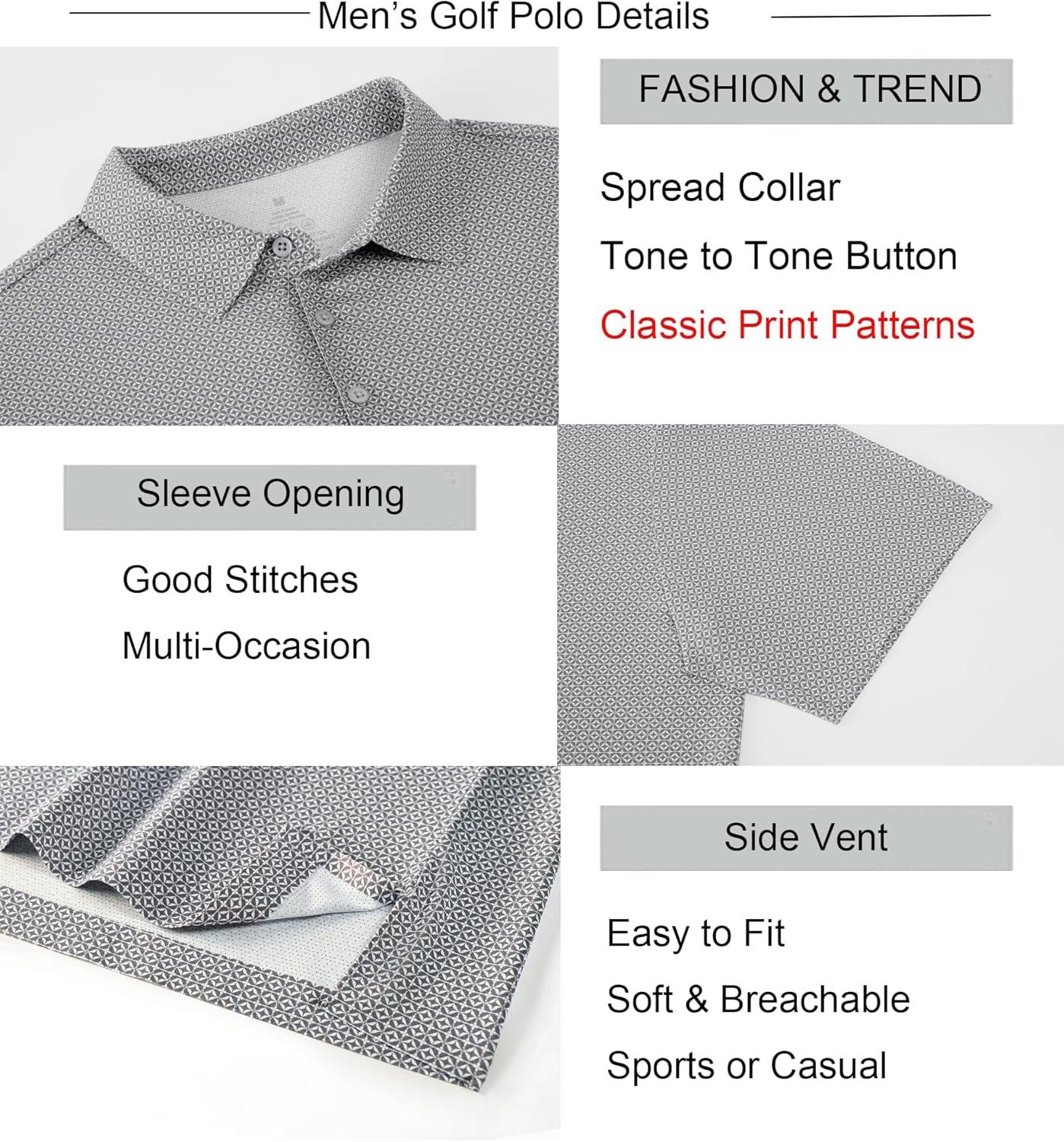 imageAlex Vando Mens Printed Golf Shirt Cooling Performance Short Sleeve Stretch Dress Polo Shirts MenGrey Diamond Cross