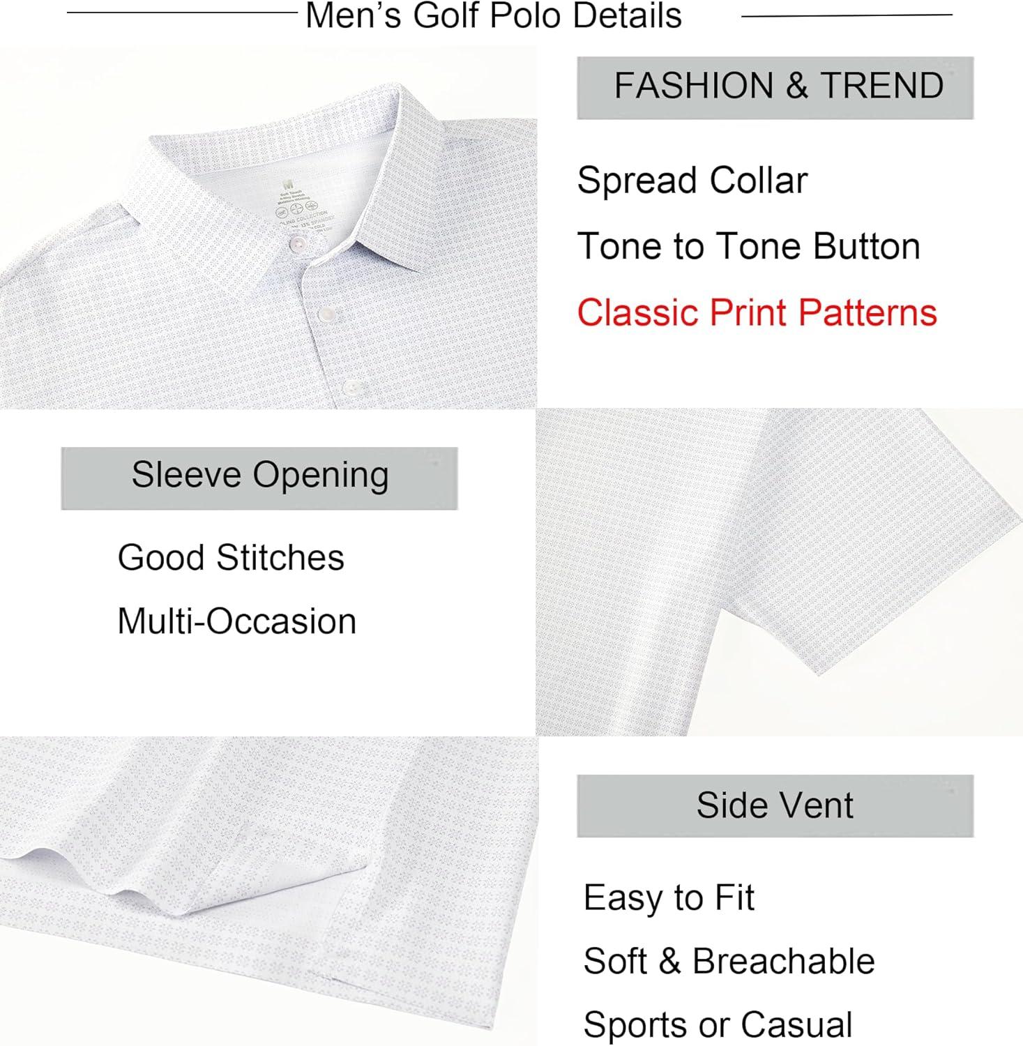 imageAlex Vando Mens Printed Golf Shirt Cooling Performance Short Sleeve Stretch Dress Polo Shirts MenPink Flower