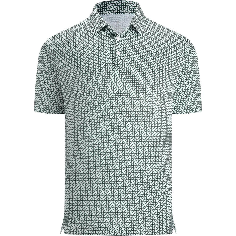 imageAlex Vando Mens Printed Golf Shirt Cooling Performance Short Sleeve Stretch Dress Polo Shirts MenGreen Geometric