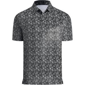 Alex Vando Men’s Printed Golf Shirt Cooling Performance Short Sleeve Stretch Dress Polo Shirts Men(Black Paisley)