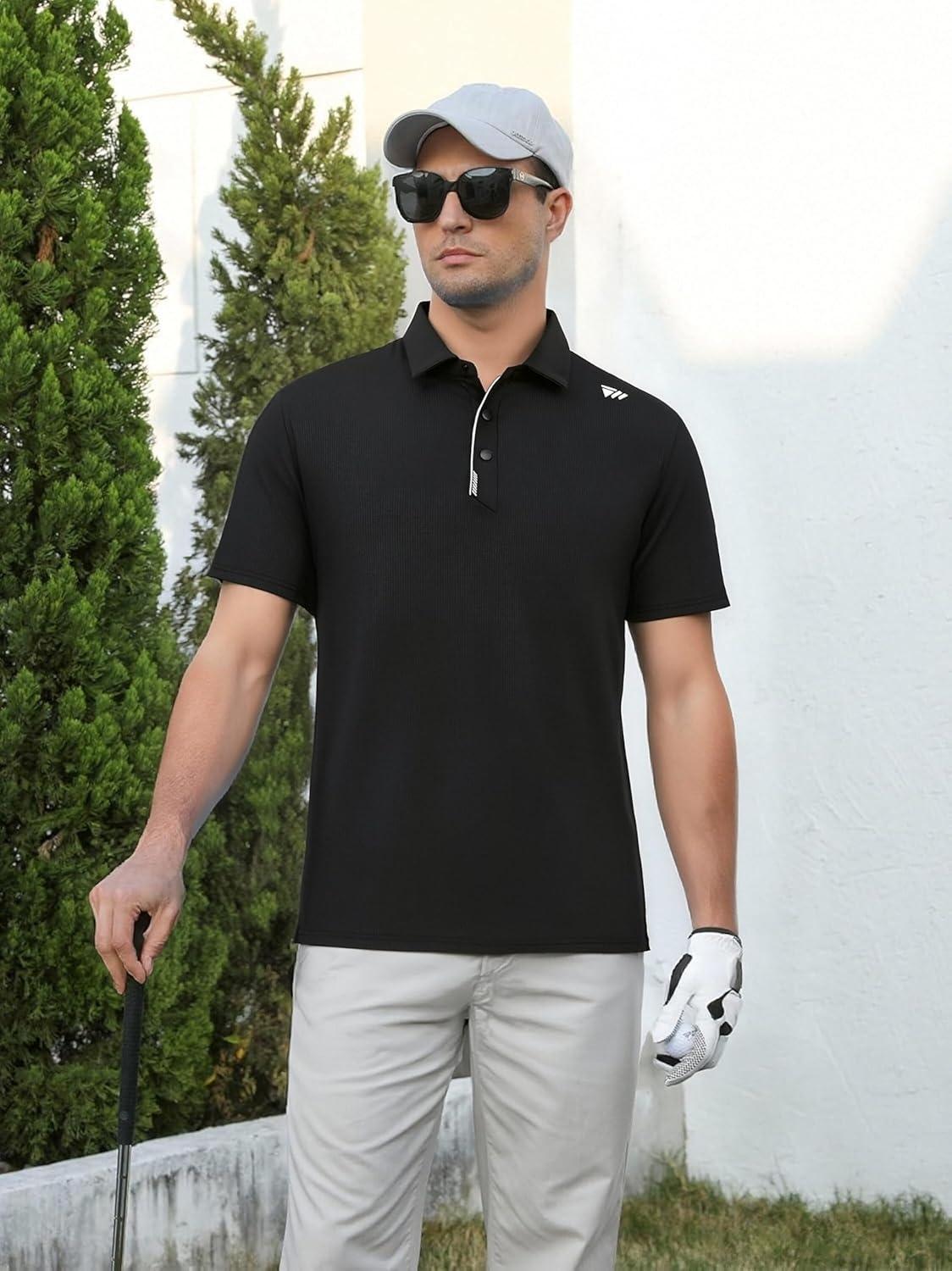 imageAlex Vando Mens Golf Shirts Moisture Wicking QuickDry Short Sleeve Performance Dry Fit Active Men Polo ShirtsBlack