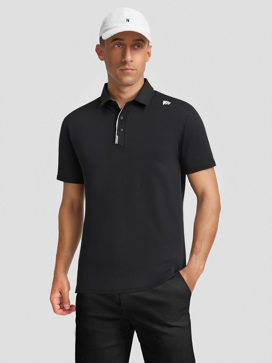 imageAlex Vando Mens Golf Shirts Moisture Wicking QuickDry Short Sleeve Performance Dry Fit Active Men Polo ShirtsBlack