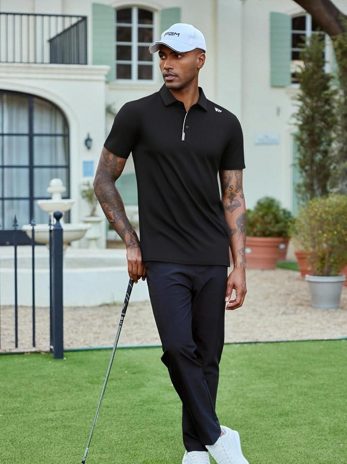 imageAlex Vando Mens Golf Shirts Moisture Wicking QuickDry Short Sleeve Performance Dry Fit Active Men Polo ShirtsBlack
