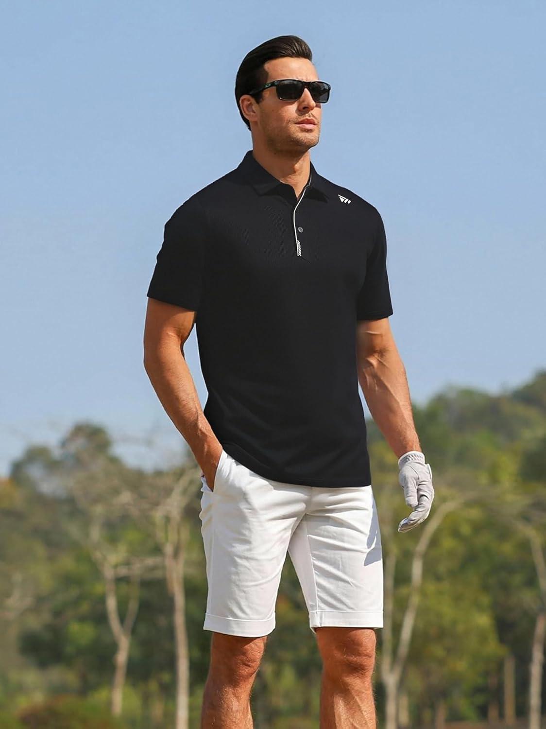 imageAlex Vando Mens Golf Shirts Moisture Wicking QuickDry Short Sleeve Performance Dry Fit Active Men Polo ShirtsBlack