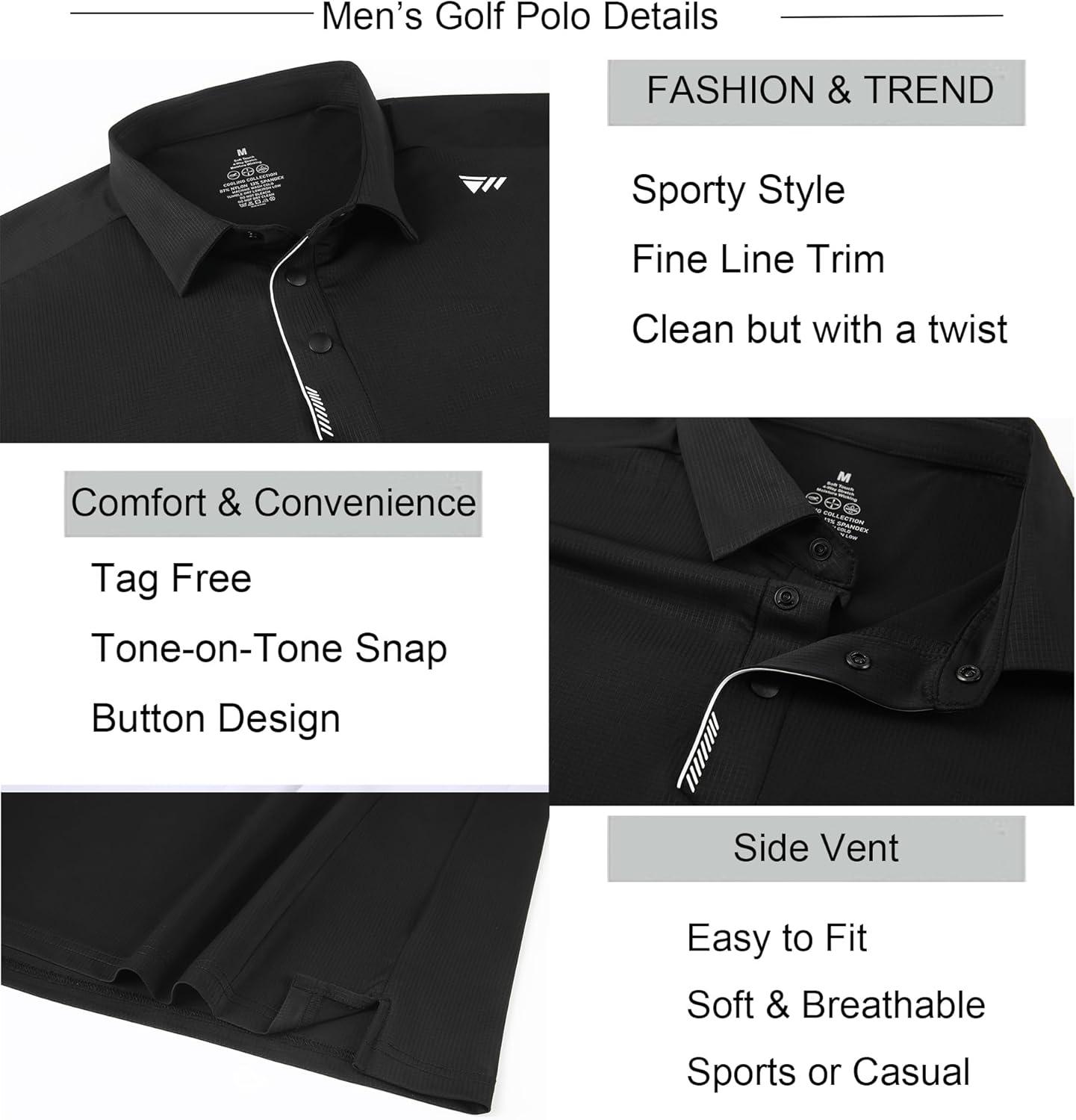 imageAlex Vando Mens Golf Shirts Moisture Wicking QuickDry Short Sleeve Performance Dry Fit Active Men Polo ShirtsBlack