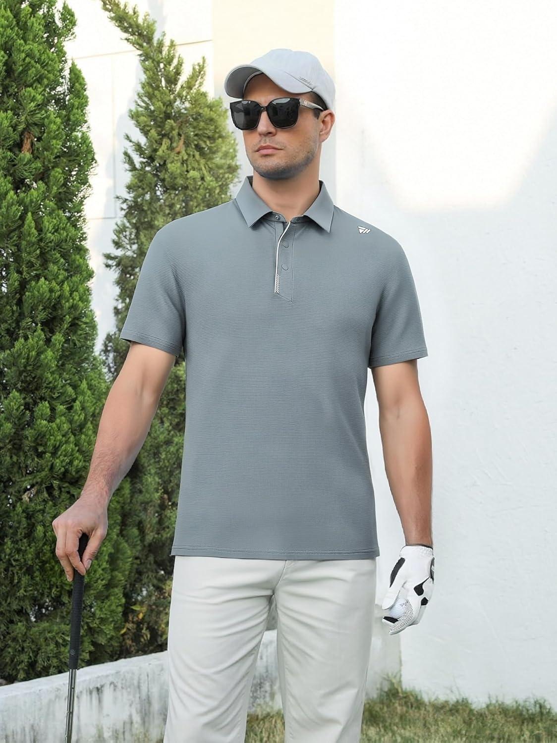 imageAlex Vando Mens Golf Shirts Moisture Wicking QuickDry Short Sleeve Performance Dry Fit Active Men Polo ShirtsGrey