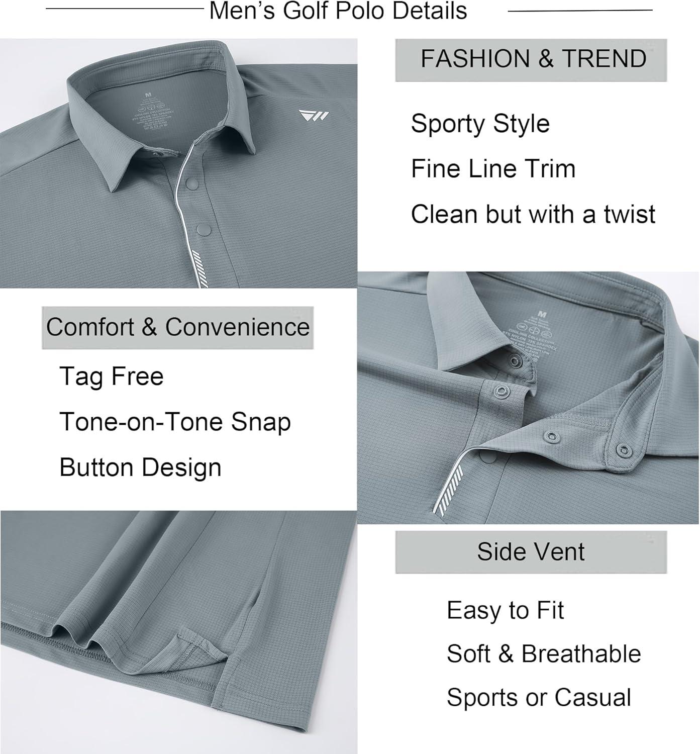 imageAlex Vando Mens Golf Shirts Moisture Wicking QuickDry Short Sleeve Performance Dry Fit Active Men Polo ShirtsGrey