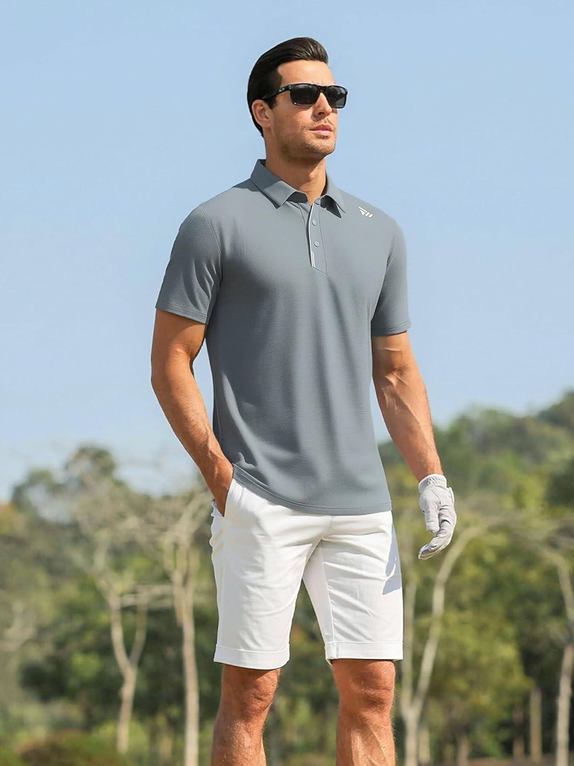 imageAlex Vando Mens Golf Shirts Moisture Wicking QuickDry Short Sleeve Performance Dry Fit Active Men Polo ShirtsGrey
