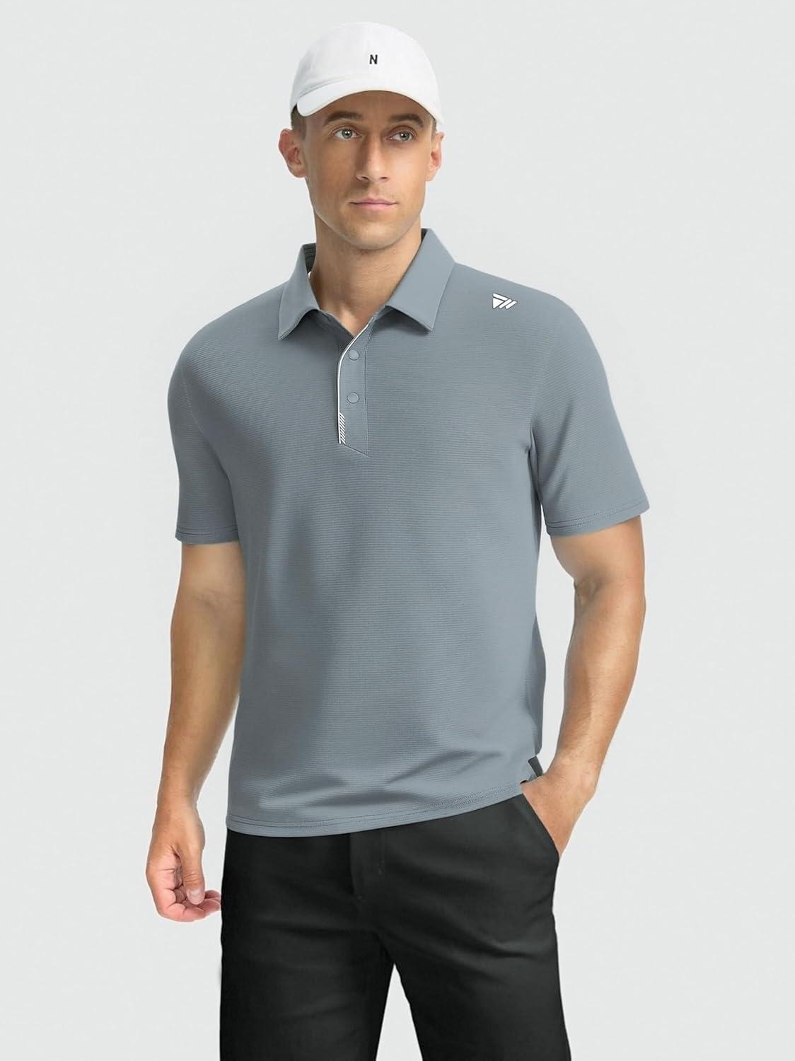 imageAlex Vando Mens Golf Shirts Moisture Wicking QuickDry Short Sleeve Performance Dry Fit Active Men Polo ShirtsGrey