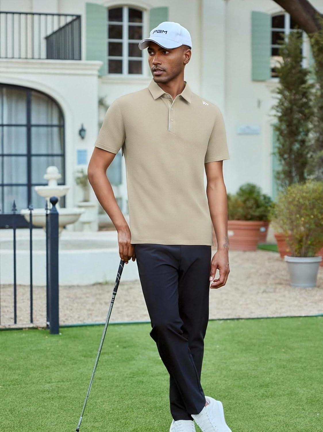 imageAlex Vando Mens Golf Shirts Moisture Wicking QuickDry Short Sleeve Performance Dry Fit Active Men Polo ShirtsKhaki
