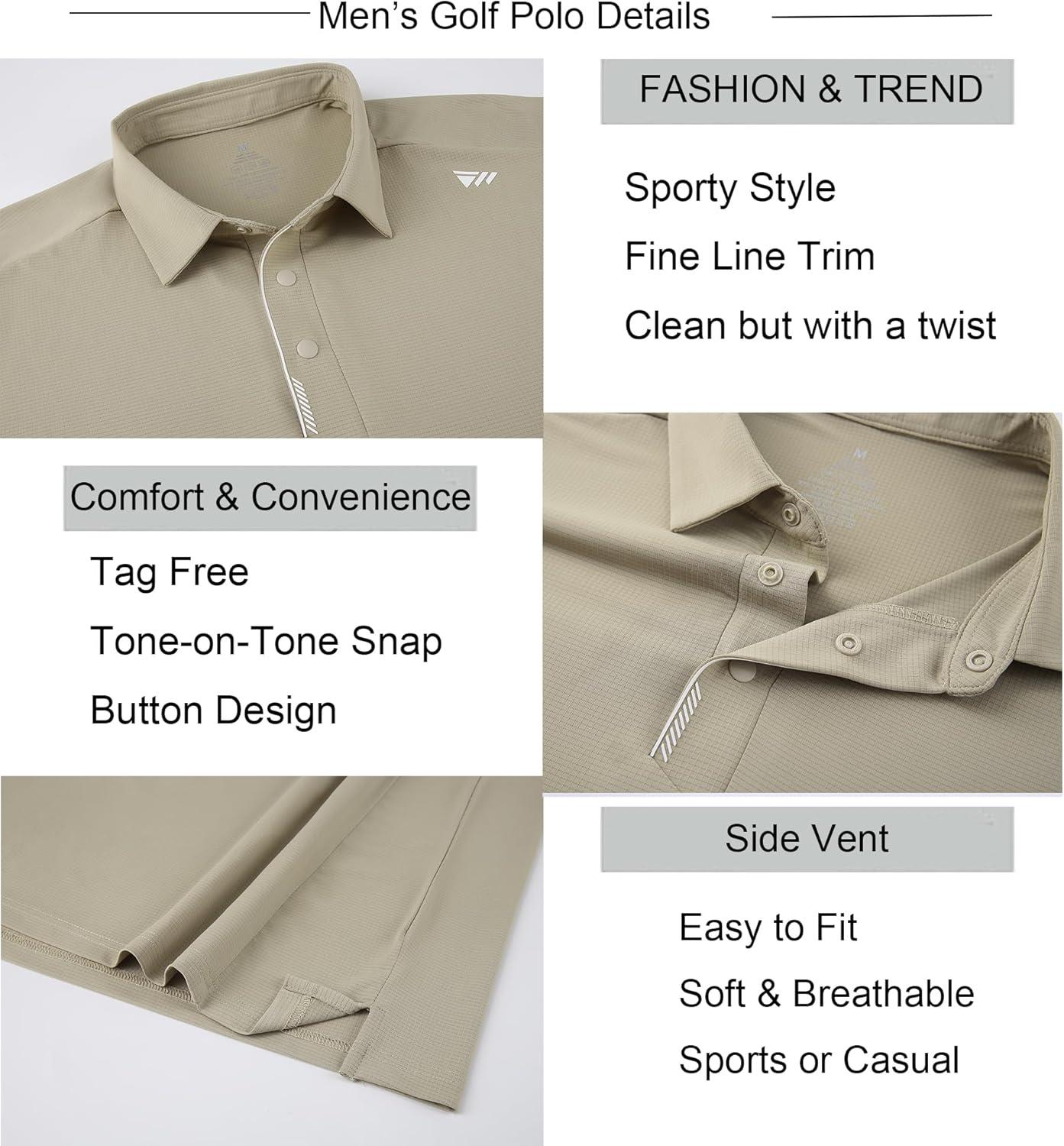 imageAlex Vando Mens Golf Shirts Moisture Wicking QuickDry Short Sleeve Performance Dry Fit Active Men Polo ShirtsKhaki