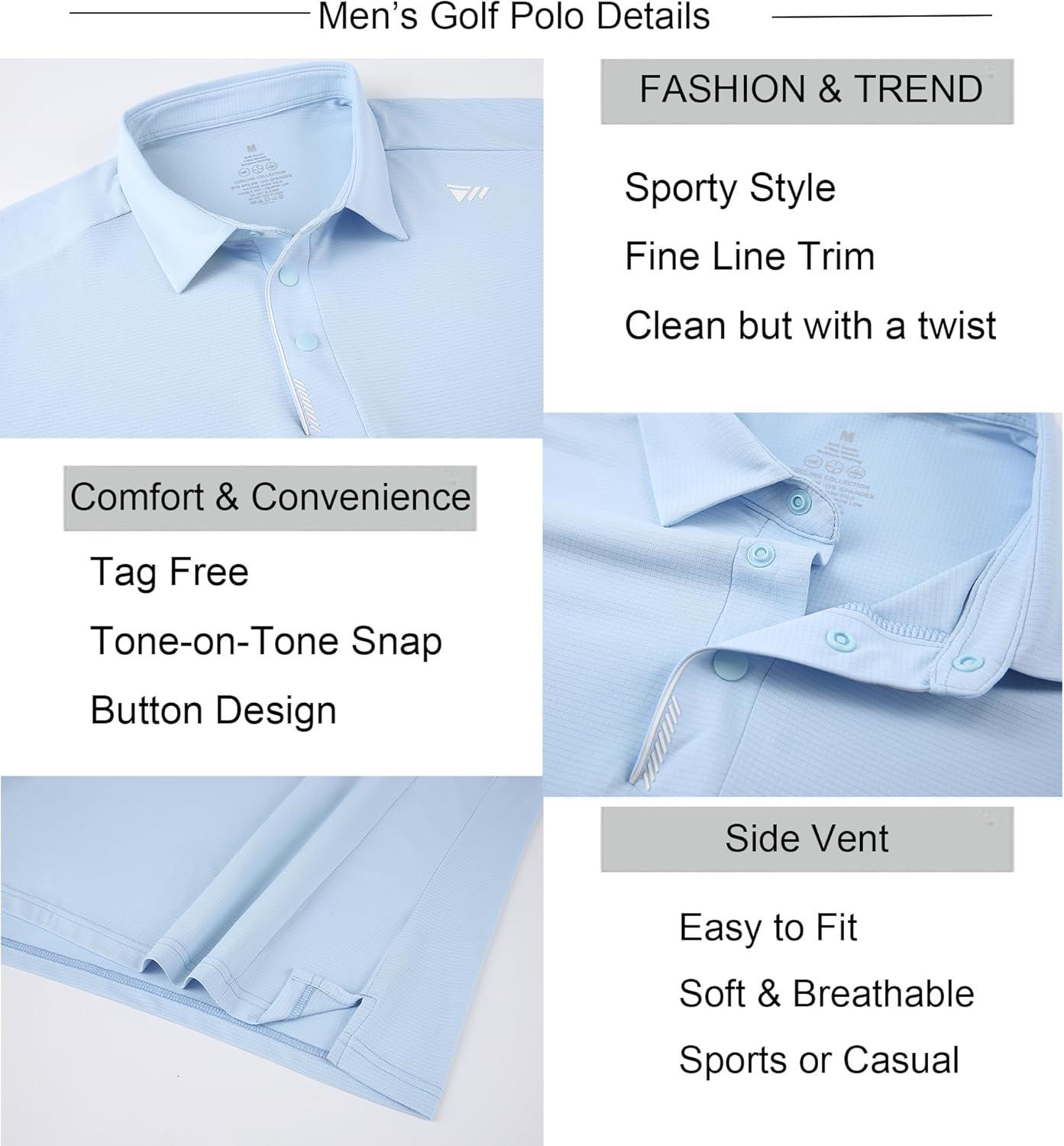 imageAlex Vando Mens Golf Shirts Moisture Wicking QuickDry Short Sleeve Performance Dry Fit Active Men Polo ShirtsLtblue