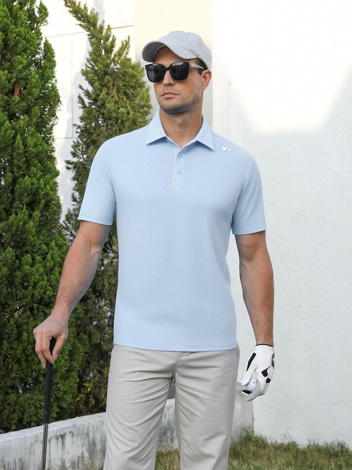 imageAlex Vando Mens Golf Shirts Moisture Wicking QuickDry Short Sleeve Performance Dry Fit Active Men Polo ShirtsLtblue