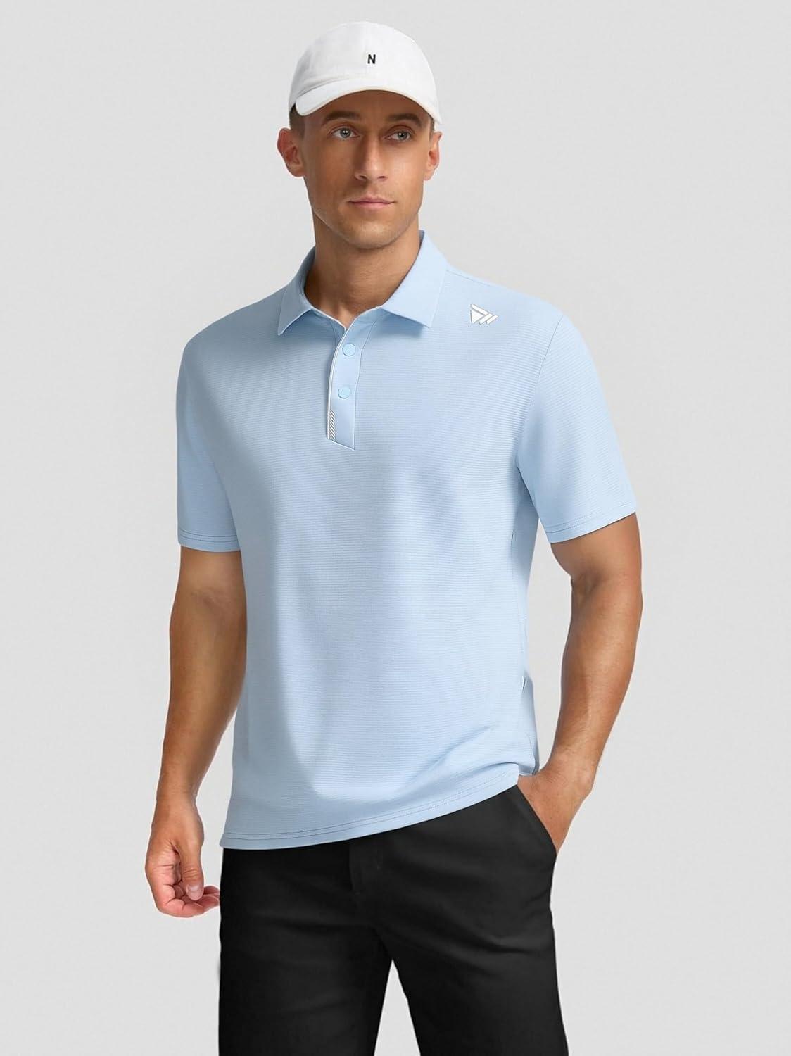 imageAlex Vando Mens Golf Shirts Moisture Wicking QuickDry Short Sleeve Performance Dry Fit Active Men Polo ShirtsLtblue