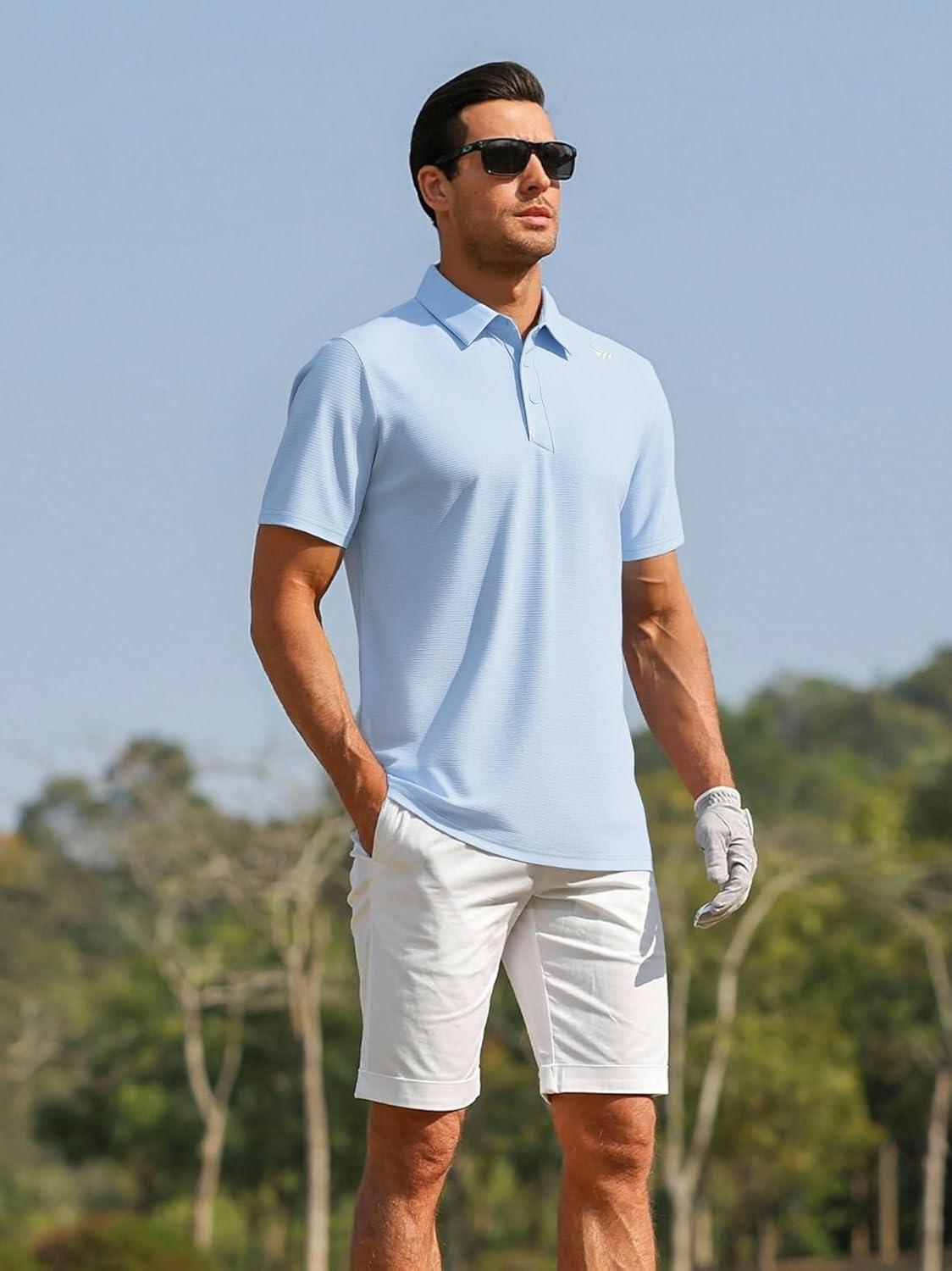imageAlex Vando Mens Golf Shirts Moisture Wicking QuickDry Short Sleeve Performance Dry Fit Active Men Polo ShirtsLtblue