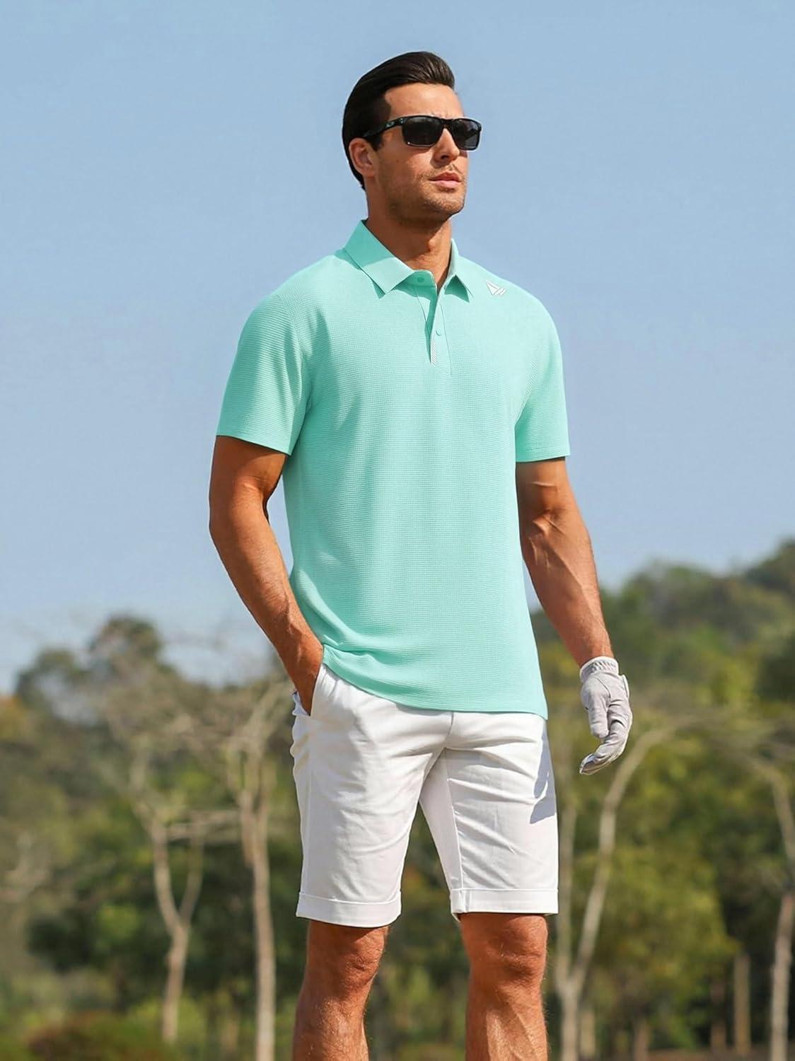 imageAlex Vando Mens Golf Shirts Moisture Wicking QuickDry Short Sleeve Performance Dry Fit Active Men Polo ShirtsTurquoise