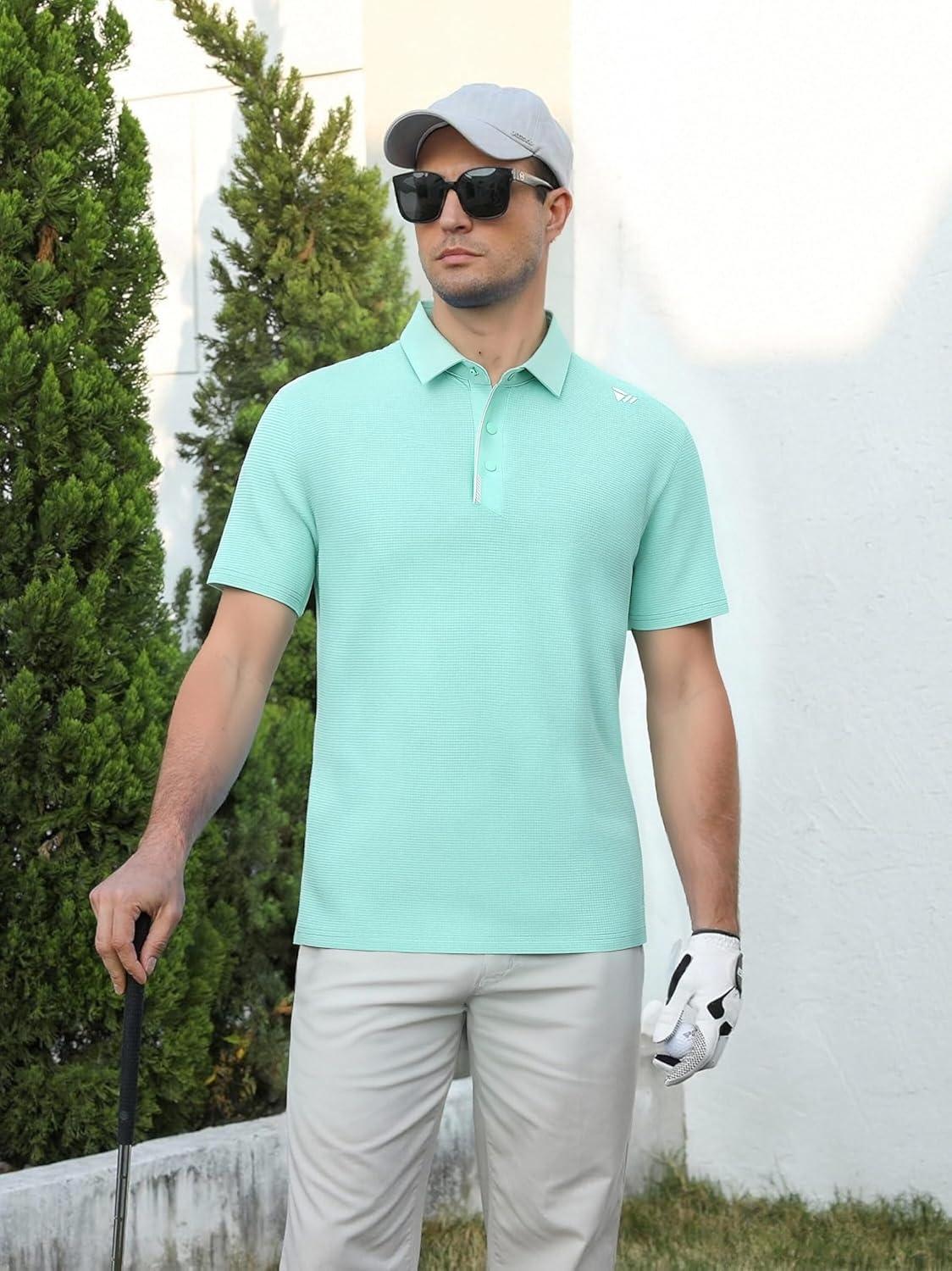 imageAlex Vando Mens Golf Shirts Moisture Wicking QuickDry Short Sleeve Performance Dry Fit Active Men Polo ShirtsTurquoise
