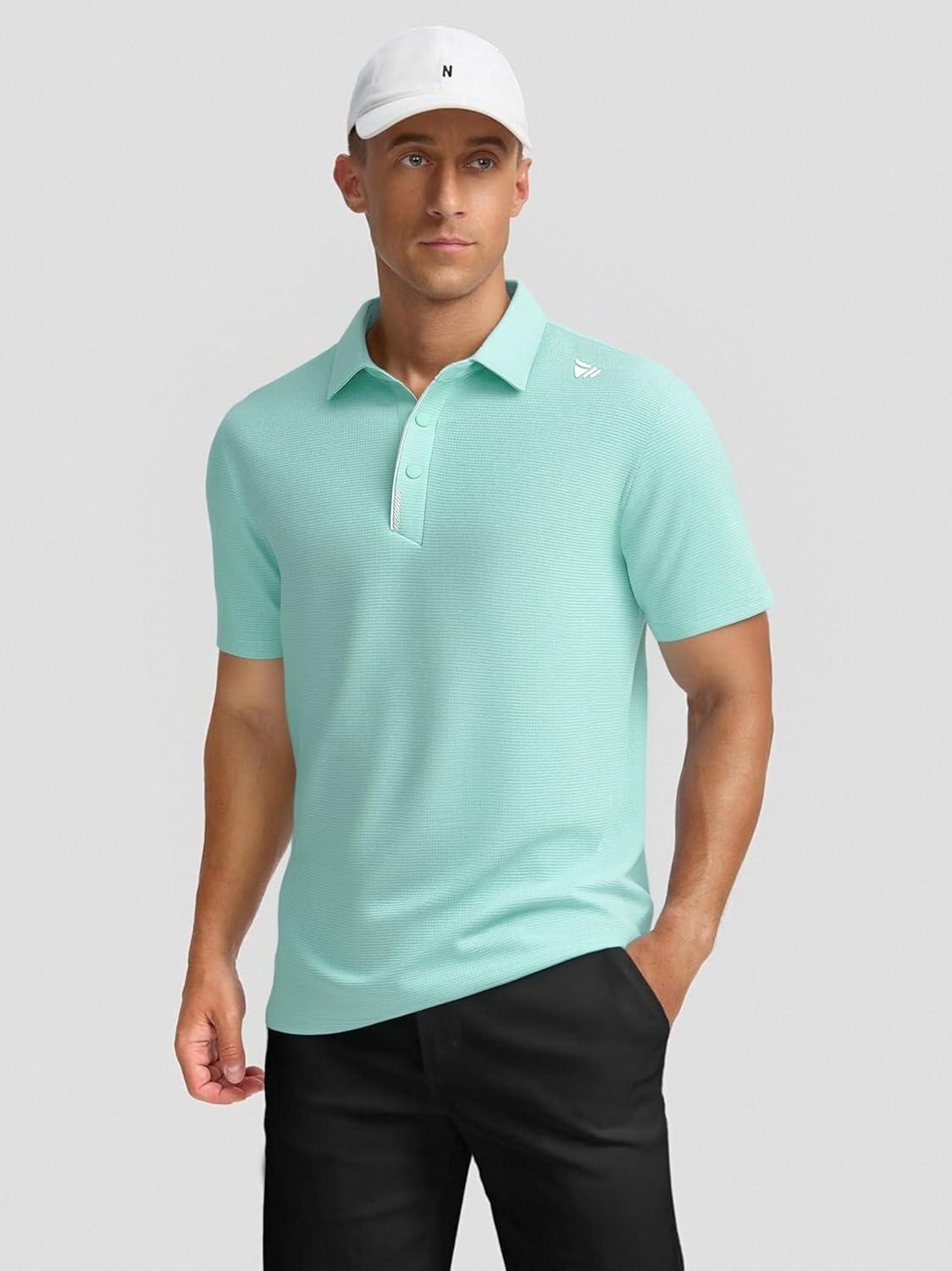 imageAlex Vando Mens Golf Shirts Moisture Wicking QuickDry Short Sleeve Performance Dry Fit Active Men Polo ShirtsTurquoise