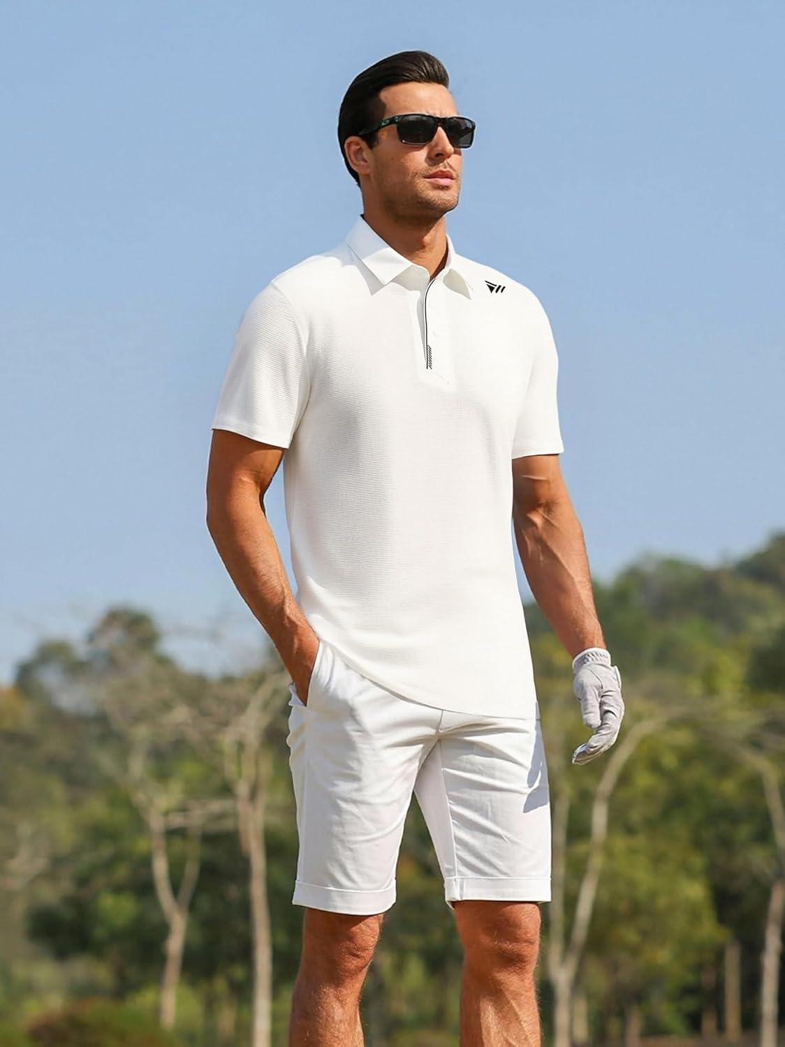 imageAlex Vando Mens Golf Shirts Moisture Wicking QuickDry Short Sleeve Performance Dry Fit Active Men Polo ShirtsWhite